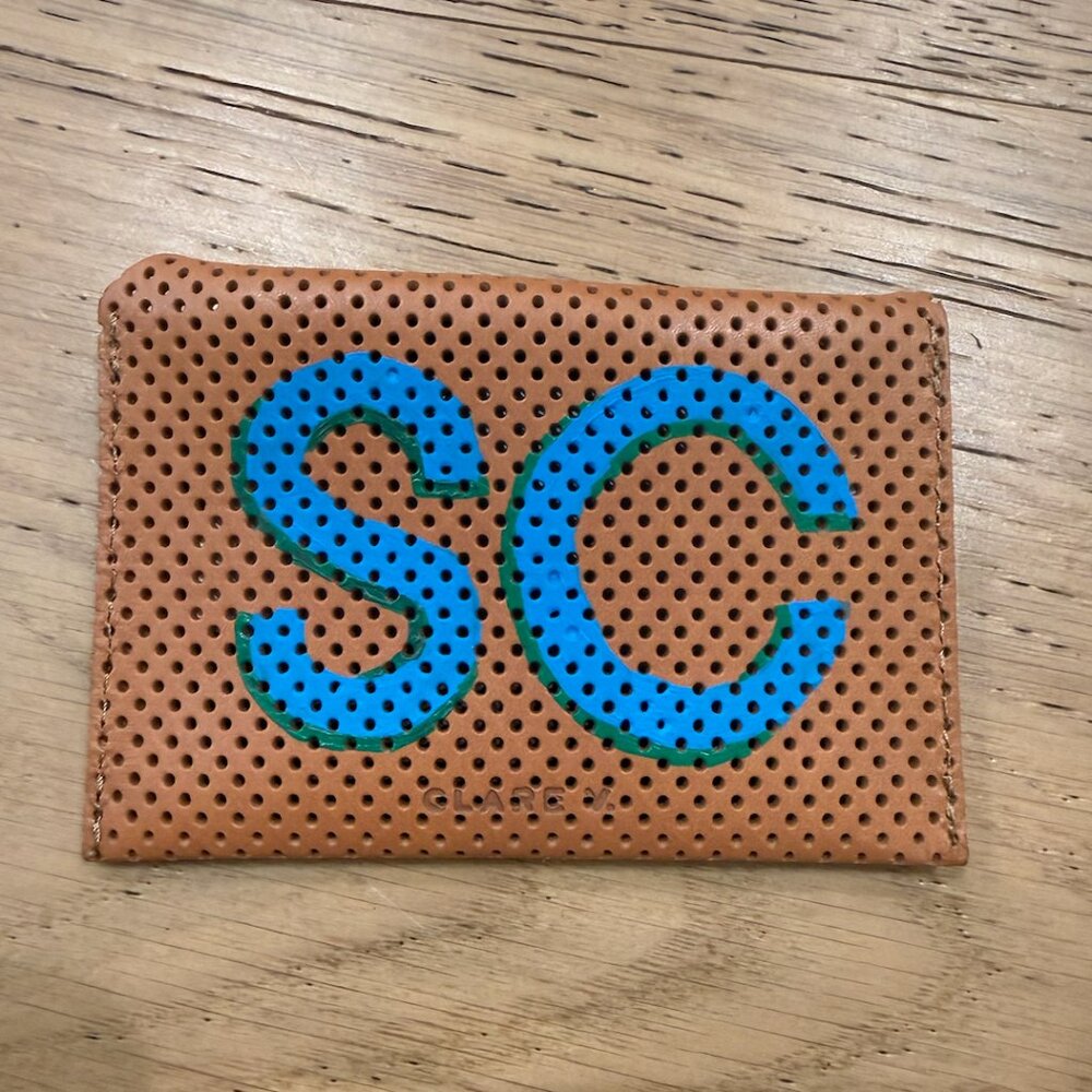 Clare V. Cuoio Perforated Leather card case / card holder- hand painted monogram - Picture 2 of 4